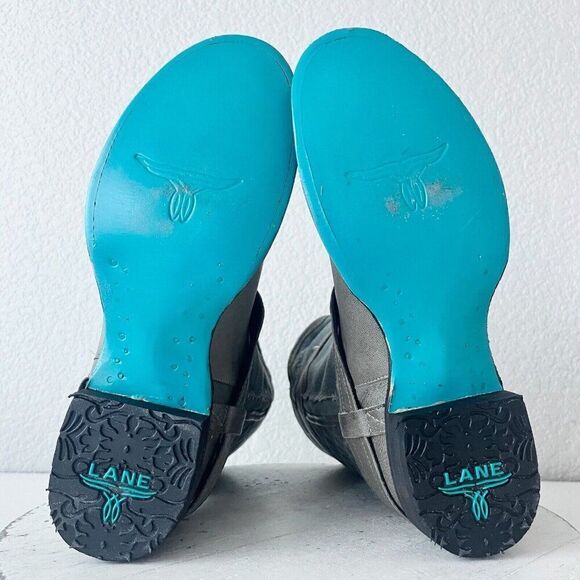 NEW Lane Boots Womens Gray Leather Canvas Mid-Calf Western Moto Style Zip Size 8 - Picture 9 of 12